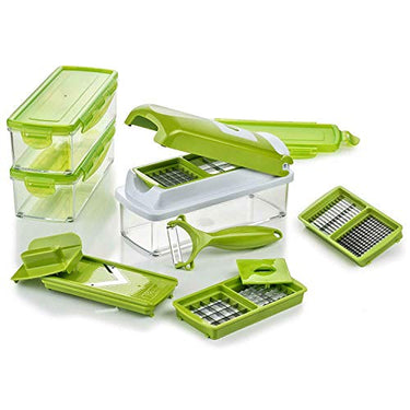 Genius Nicer Dicer Smart (14 tlg.) in Kiwi - Gemüseschneider für Würfel, Stifte, Scheiben, Streifen und Viertel inkl. Rezeptheft - Salatschneider Mandoline Gurkenhobel im Sale